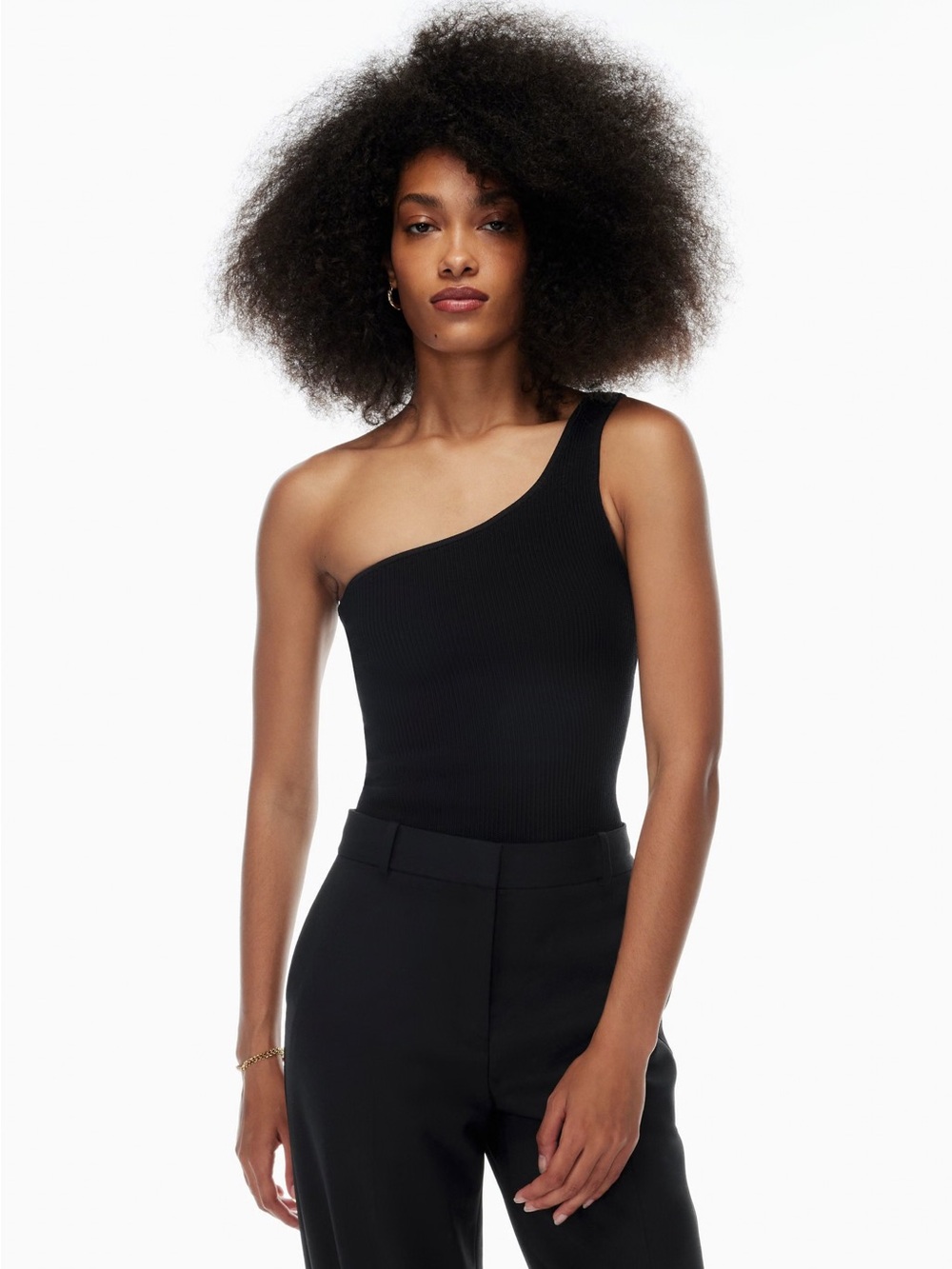 Babaton Black One-Shoulder Ribbed Tank Top
